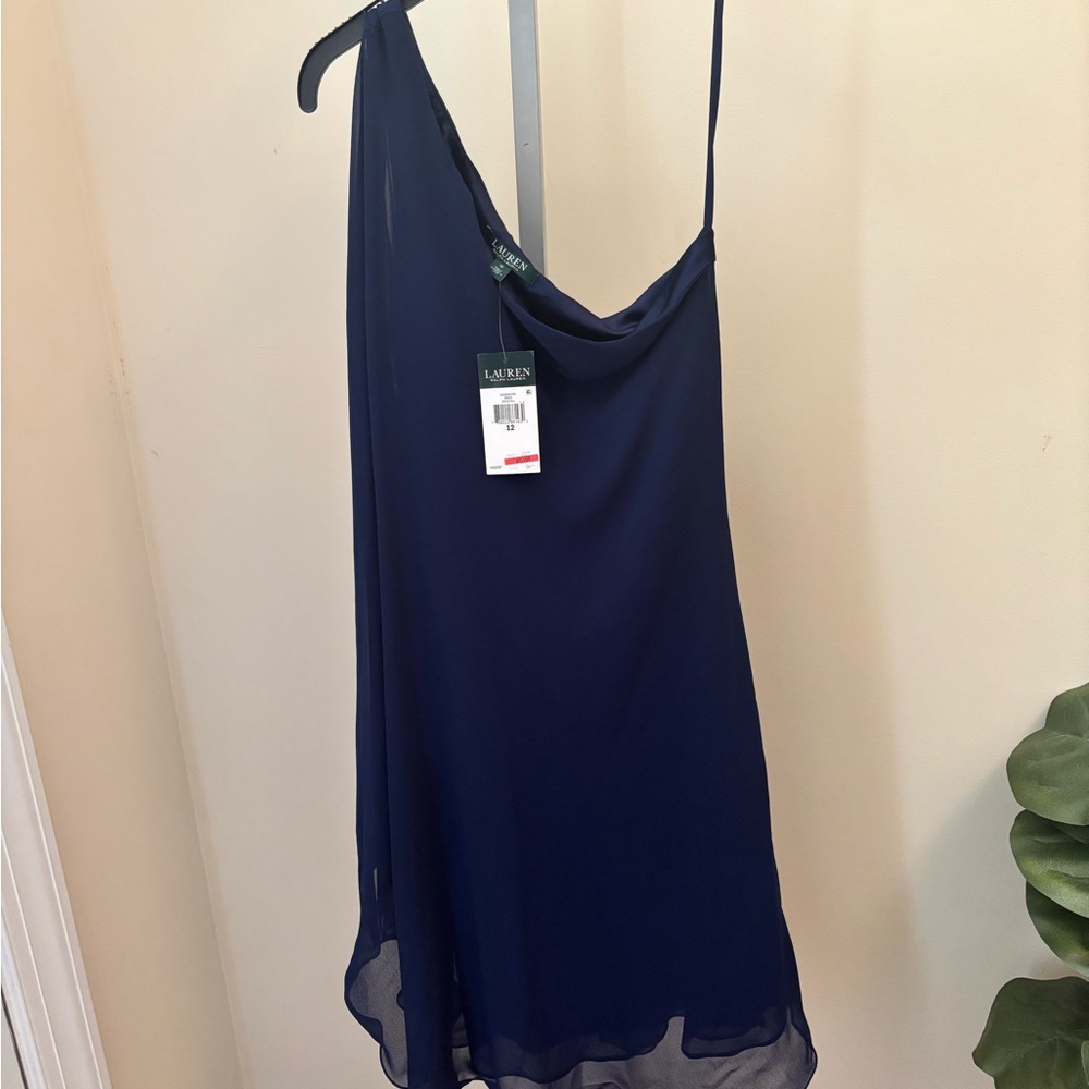 Ralph Lauren Navy One Shoulder Dress